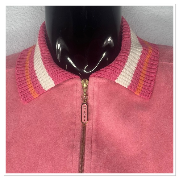 St John Sport Jacket Pink Full Zip Marie Gray Faux Suede Bomber Lined Sz S - Picture 2 of 9
